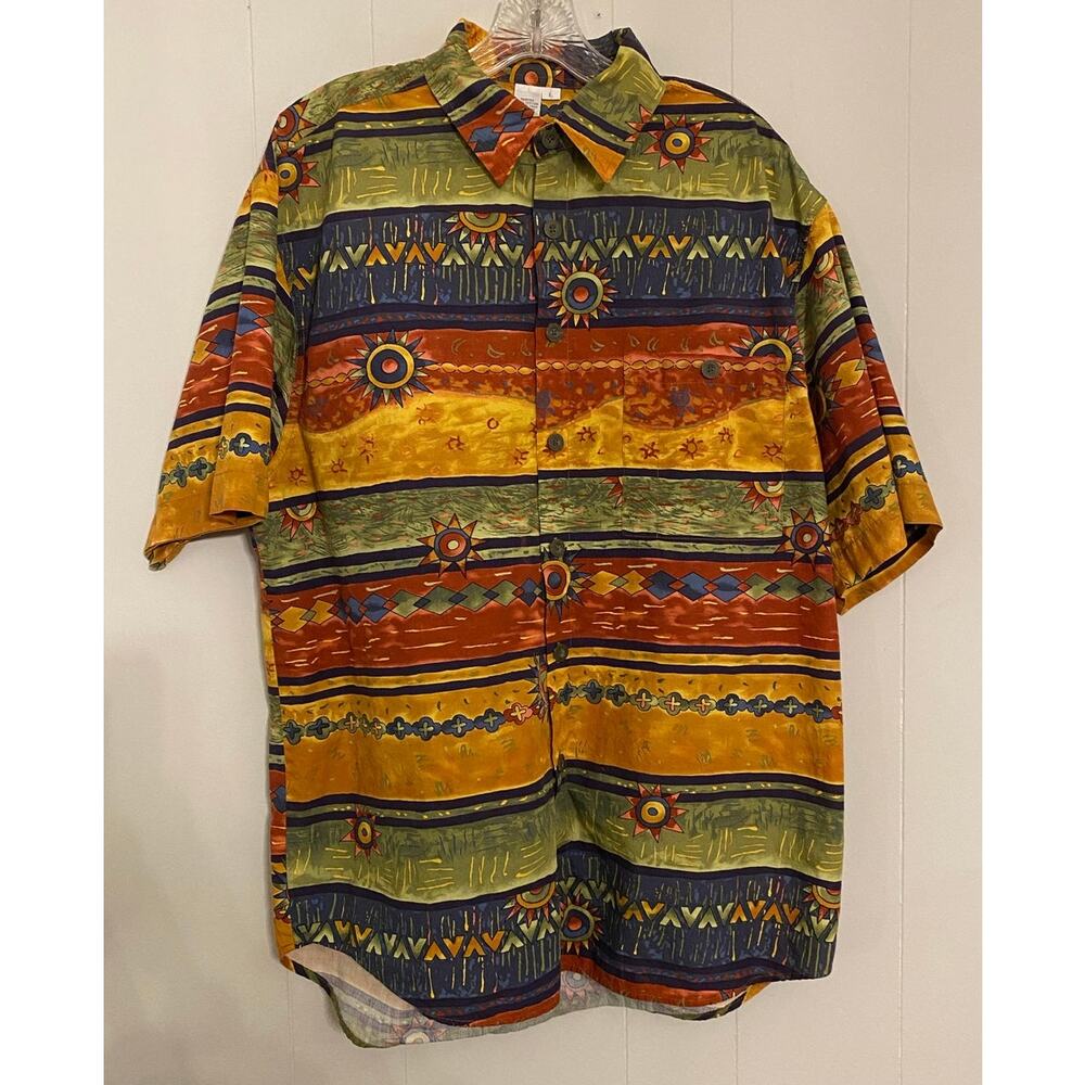Vintage 90s The Territory Ahead Tribal Aztec Print Button Up‎ Shirt L Grunge SW